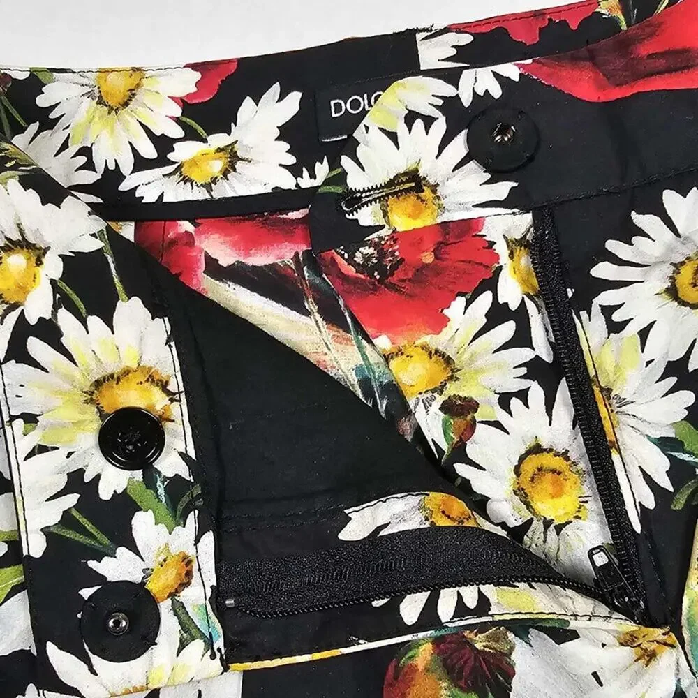 Dolce & Gabbana Daisy & Poppy Print Cotton Straight-Leg Pants 2013 Runway Sz 36 - Picture 8 of 12